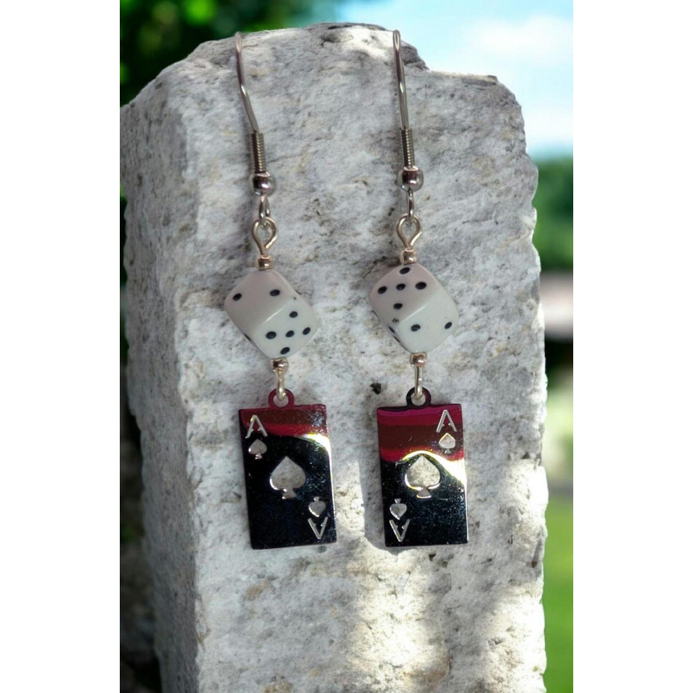 Ace of Spades Dice Earrings – Stainless Steel Playing Card Dangle Earrings